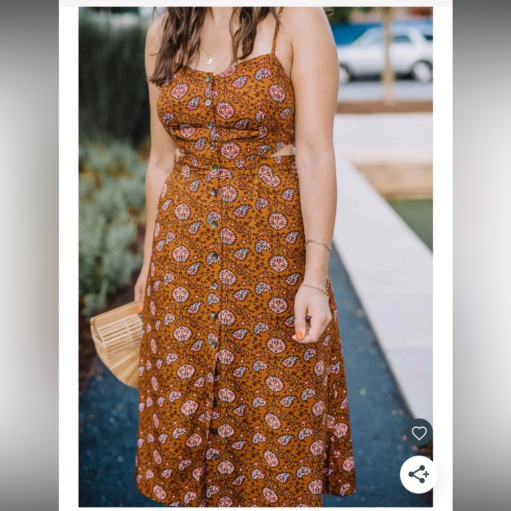 Madewell Silk Cutout Midi Dress Boho Cottagecore Sundress Summer Vibes- size 2